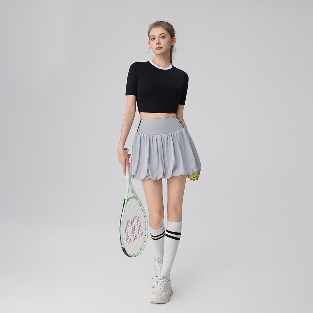 2025 Summer Women's Short Sleeve Tulip Casual Badminton and Tennis Skirt Set