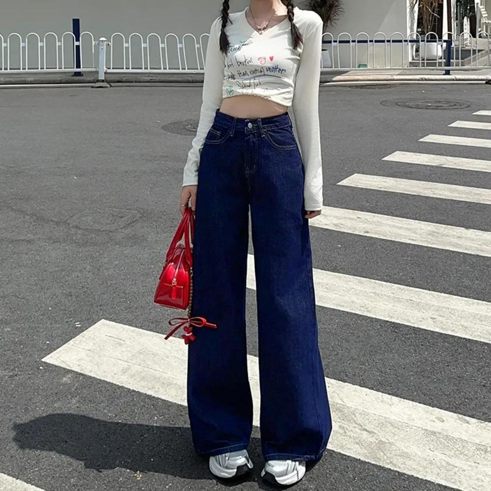 Hong Kong Style Versatile Drape Wide-leg Jeans Women's Spring and Autumn New Lazy Style Fashion Straight Floor Mopping Jeans