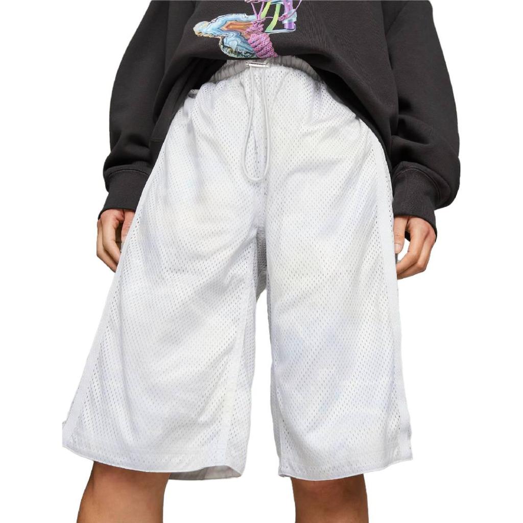 Puma Solid Color Belted Straight-Leg Multi-Pocket Casual Shorts Unisex Bottoms White 538806-76