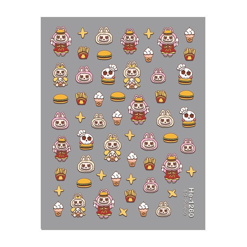 Søte Tegneserie 5D Labubu Negleklistremerker Kunstdekorasjon Kawaii Selvklebende Negledekor Dekaler Kunstklistremerker Neglemanikyr Tilbehør