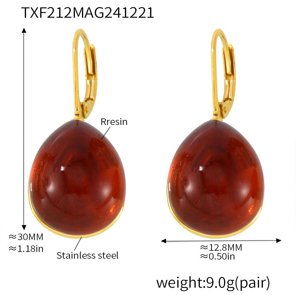 Qiong Yao Multi-color Water Drop Resin Pendant Tassel Necklace, Ring, and Earrings Stainless Steel Gift Set