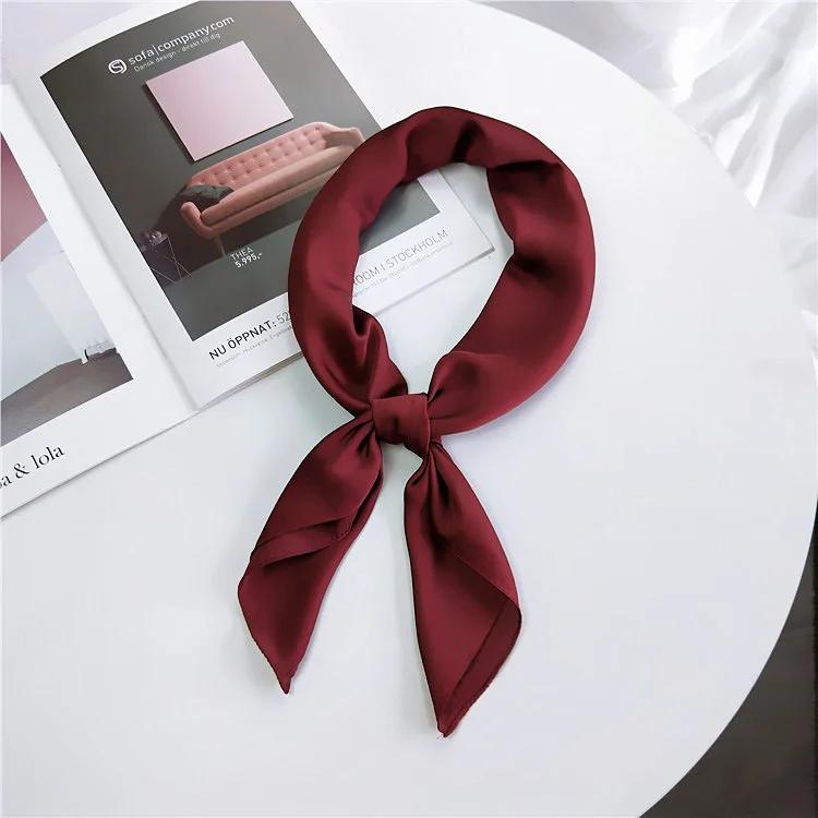 Fashion Solid Kerchief Women Head Scarf For Hair Pink Green White Silk Neck Scarfs Female 70Cm*70Cm Square Bandanas Lady Scarves
