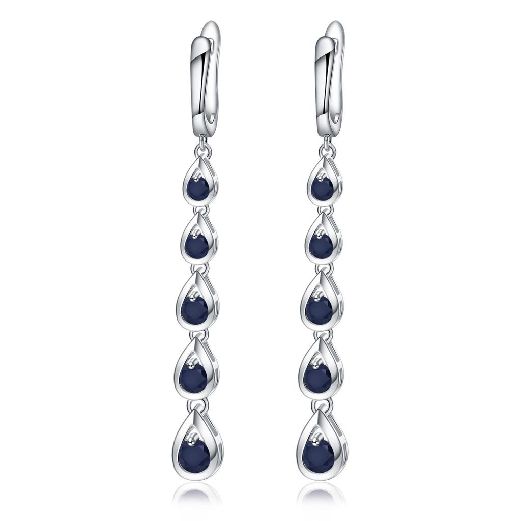 S925 Silver Sapphire Crystal Topaz Earrings, Exaggerated, High-end Earrings, Tassel Droplets, Long Earrings
