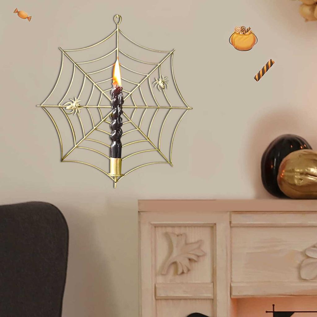Web Candles Holders, Spiderweb Taper Candle Holder Sconce, Spiderweb Taper Wall Mounted Candle Holder For Halloween Festival Decorations