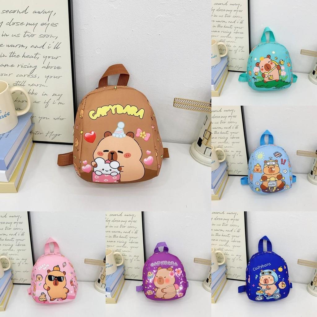 Pattern Capybara Kids Backpack With Cartoon Print Schoolbag Breathable Gift