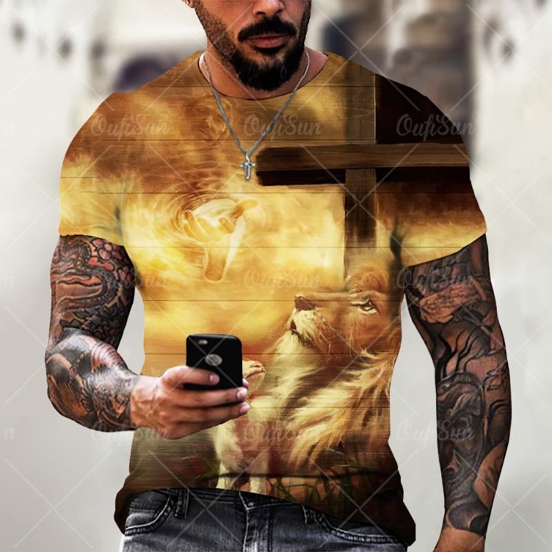 

3D Lion Printed T-Shirt Summer Clothes Short Sleeve Streetwear Vintage Tops Tee Shirt Men Clothing 5XL