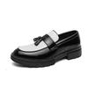Mens Loafer Shoes Black White Two-Tone Flat Derby Style Wedding Formal Occasion Comfortable Slip-On