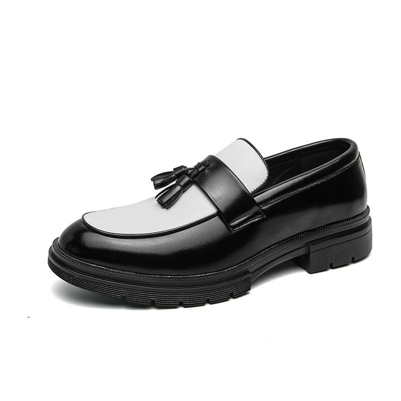 Mens Loafer Shoes Black White Two-Tone Flat Derby Style Wedding Formal Occasion Comfortable Slip-On