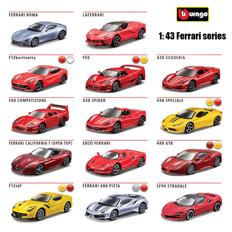 Bburago 1:43 Styles multiples Collection Ferrari Purosangue MONZA SP2 ROMA 250 Rossa 458 488 GTB F40 ENZO Jouet Modèle de voiture moulé sous pression