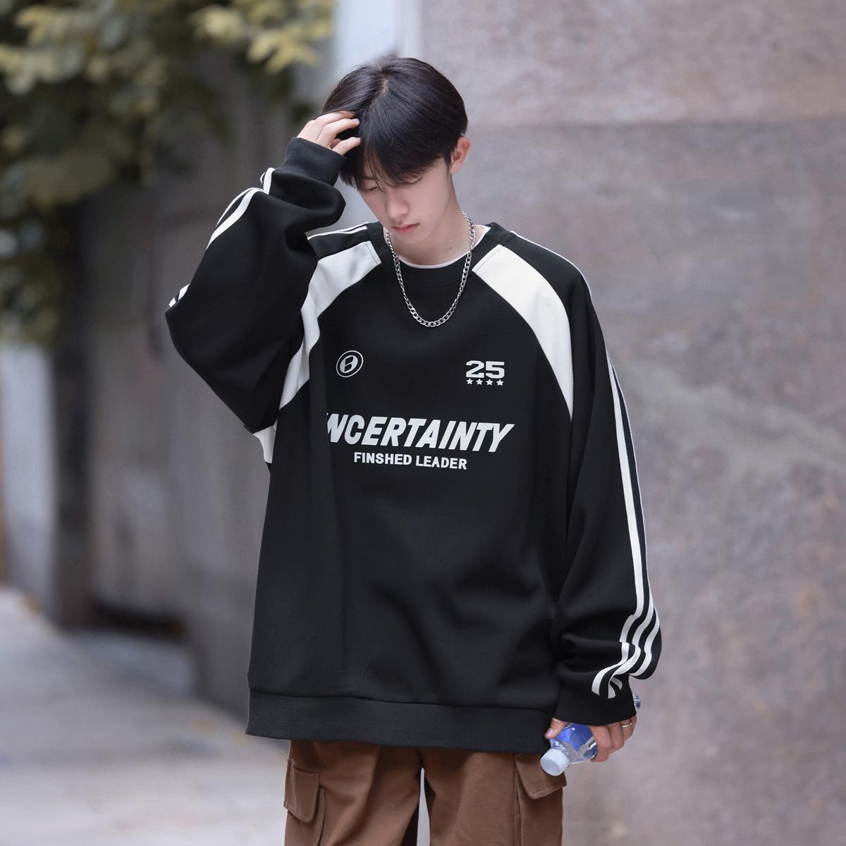 

Свитер с круглым вырезом для мужчин, новинка весны и осени, ретро, нишевая пара, уличный хип-хоп, цвет, соответствующий спортивной паре, топ XL