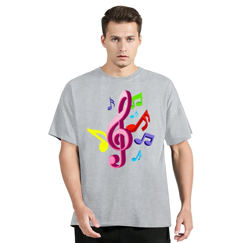 Music Note Graphic Funny Print Tshirt Loose Men's Clothing Oversized Tshirt New Fashion Streetwear Tops Polyester O-neck T Shirt