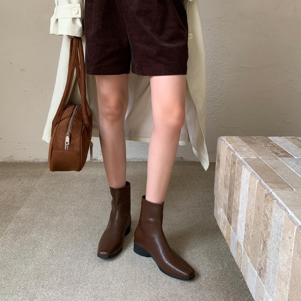 Coarse heel French British style retro square head short boots women's boots autumn new models