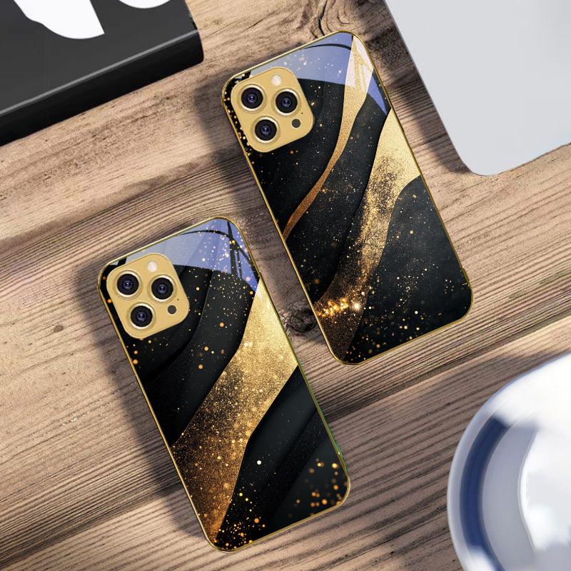 Mramorovaný Černý Šedý Pro IPhone 16 Pro Max 15 P Ro 14 M Ax 13 Plus 12 Mini 11Pro Max XS Max XR Zlatý Tvrzené Sklo Kryt na Telefon