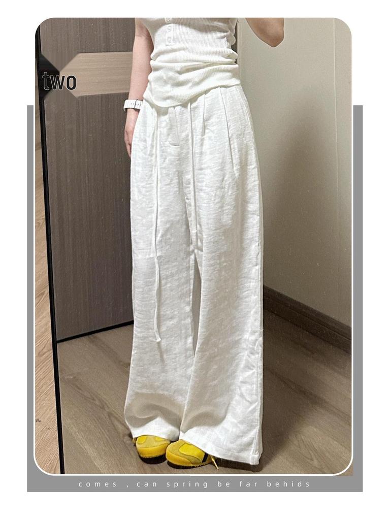 Women's Korean Style Loose Wide-Leg White Pants, Spring 2026 High-Waisted Straight-Leg Design