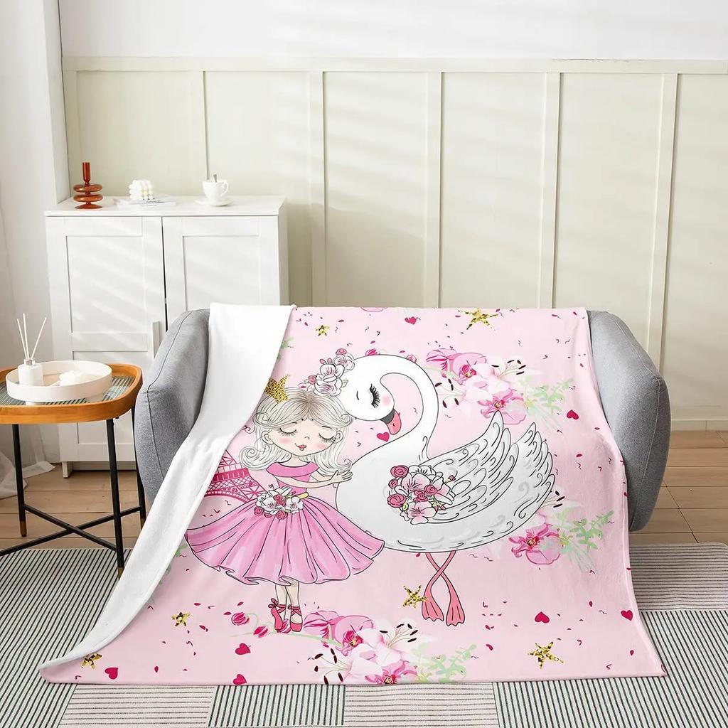 Love the Swan Princess Printed Blanket for Sofa Bed Travel Camping Living Room Office Conditioning Blanket for All Seasons Gifts