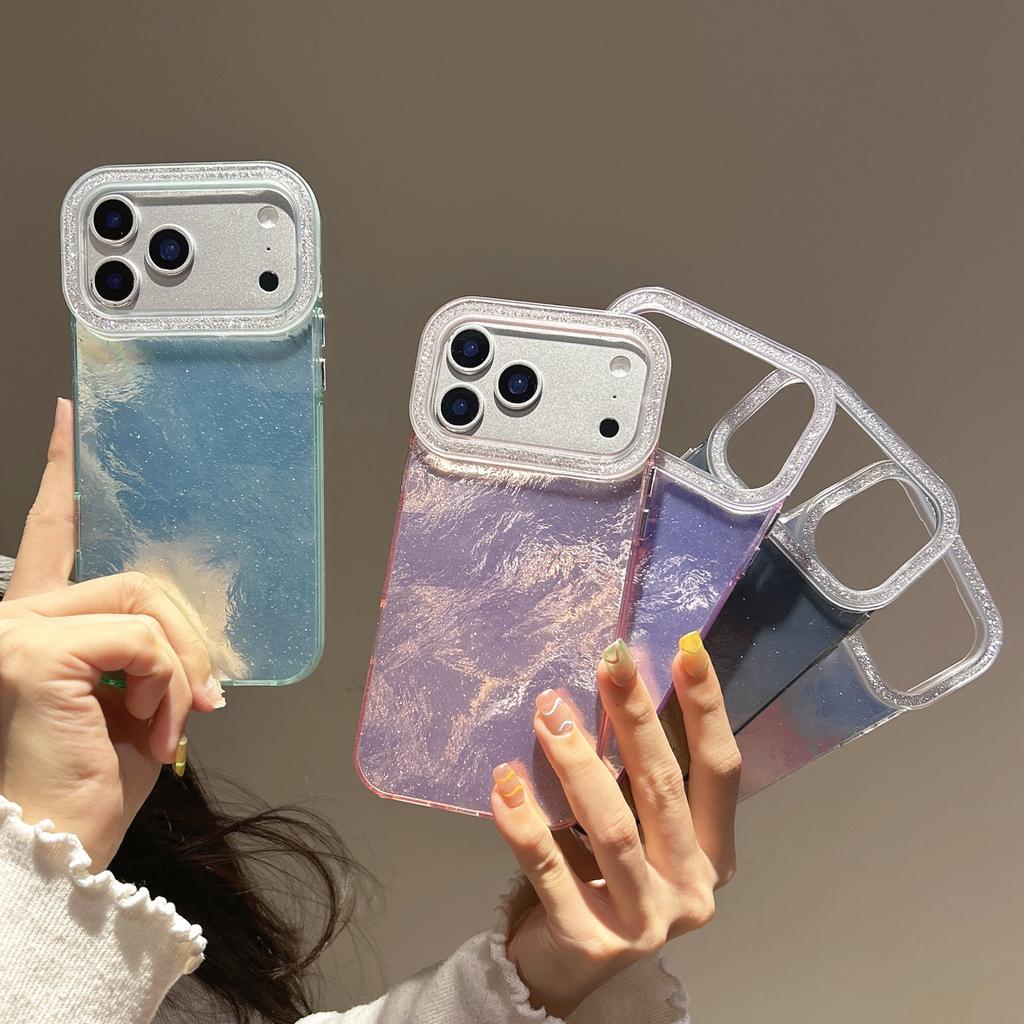Gradual change smudge suitable for Apple 17Pro max mobile phone case iPhone16 new 15/14 glitter frame lens case