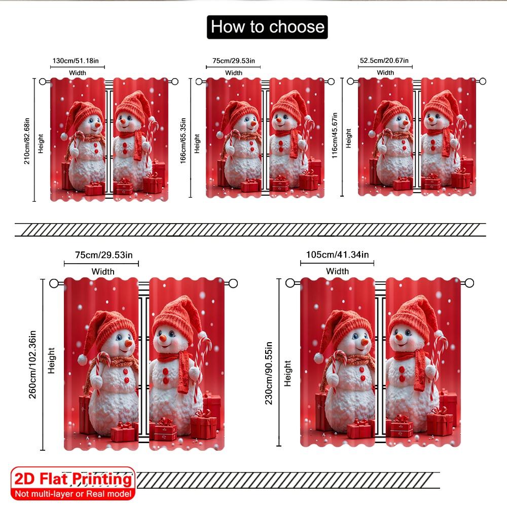 2pcs 2D Flat Printing Merry Christmas Curtain Cute Snowmen Christmas Gifts_b Polyester Without Electricity Festive Holiday for