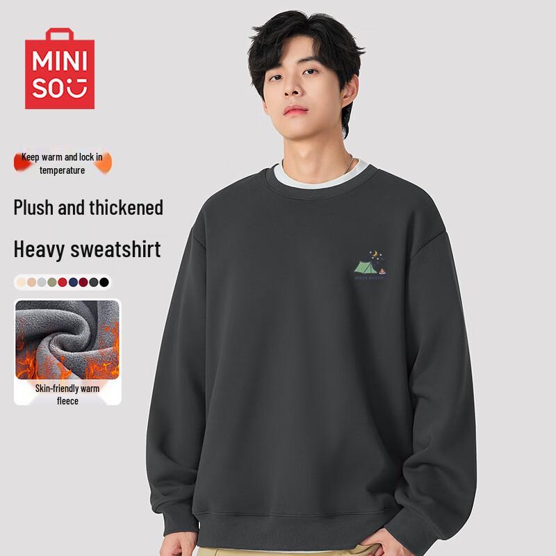 

MINISO Men s Retro Loose Fleece Pullover Sweatshirt L