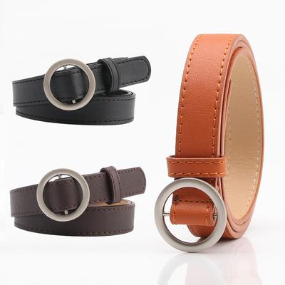 Women's Fashionable and Versatile Non-hole Round Buckle Belt with Windbreaker Pants Student Belt