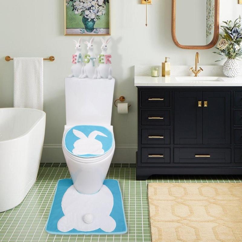 Elastic Easter Rabbit Toilet Seats Cover and Toilet Rugs U Shaped Adds a Touch of Fun to Your Bathroom Decoration