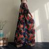 Real Shot Summer Thin Cotton and Linen Round Neck Short Sleeve Flower Simple Bohemian Long Dress Skirt Women