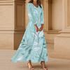 Women's Casual 3/4 Sleeve V-Neck Floral Print Maxi A-Line Beach Dress
