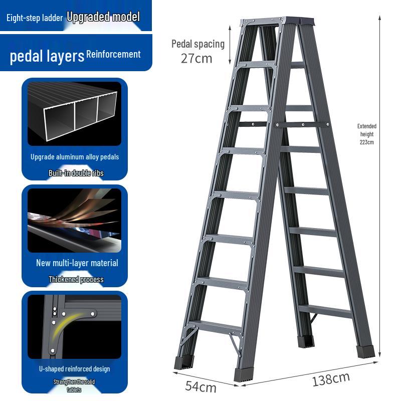 Aluminum Alloy Folding Telescopic A-Frame Ladder - Widened & Thickened, Lightweight, Double-Sided for Indoor Use