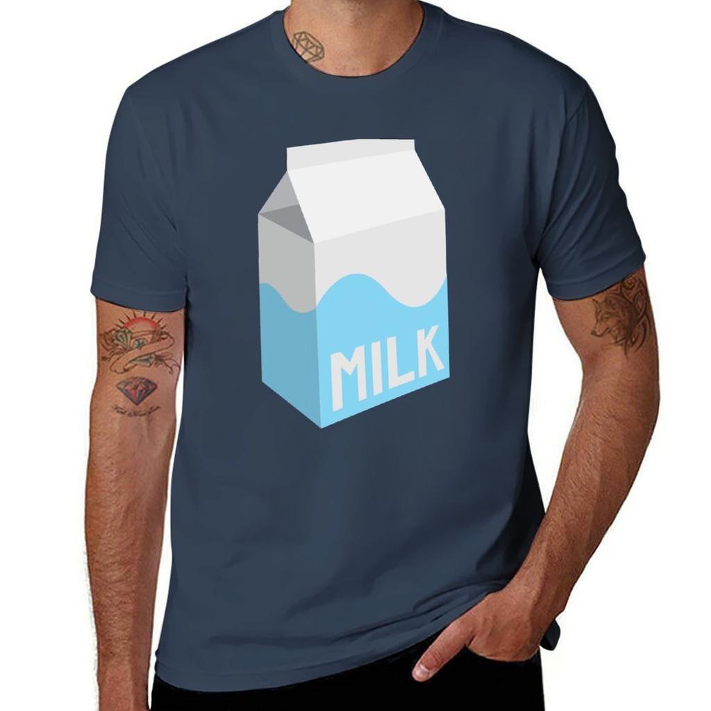 Milk Carton with Blue Design TShirt Classic Crew Neck Cotton TShirt