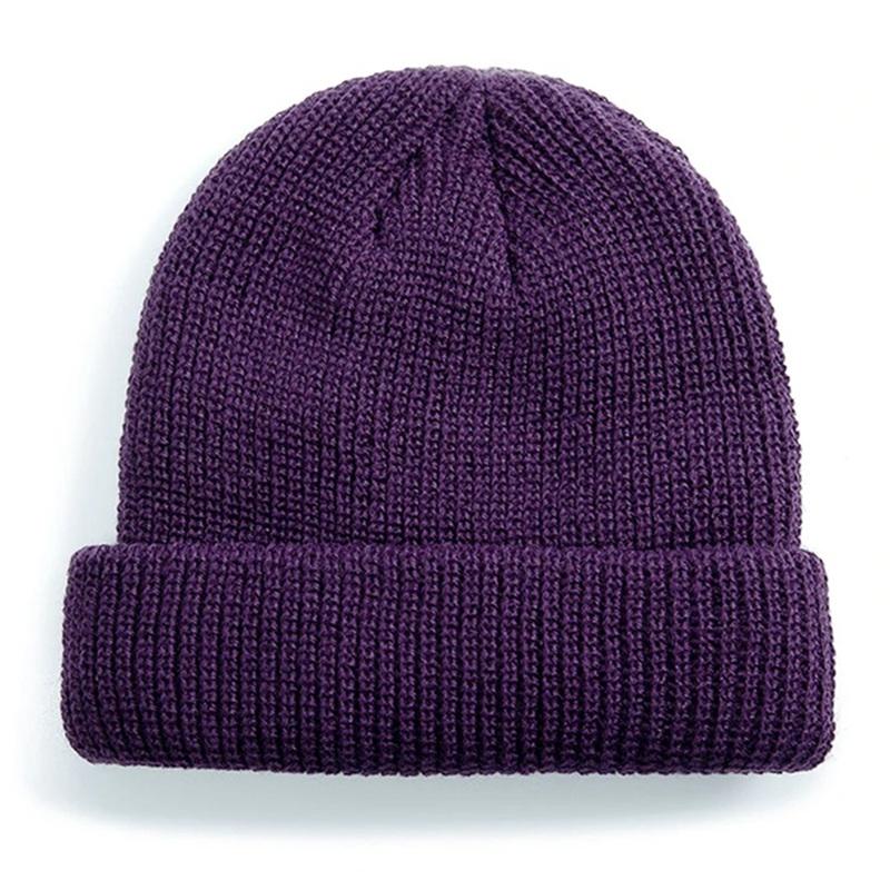 Unisex Autumn Winter Ribbed Knitted Hat Soft Cuffed Short Melon Cap Men Women Navy Style Beanie Hat