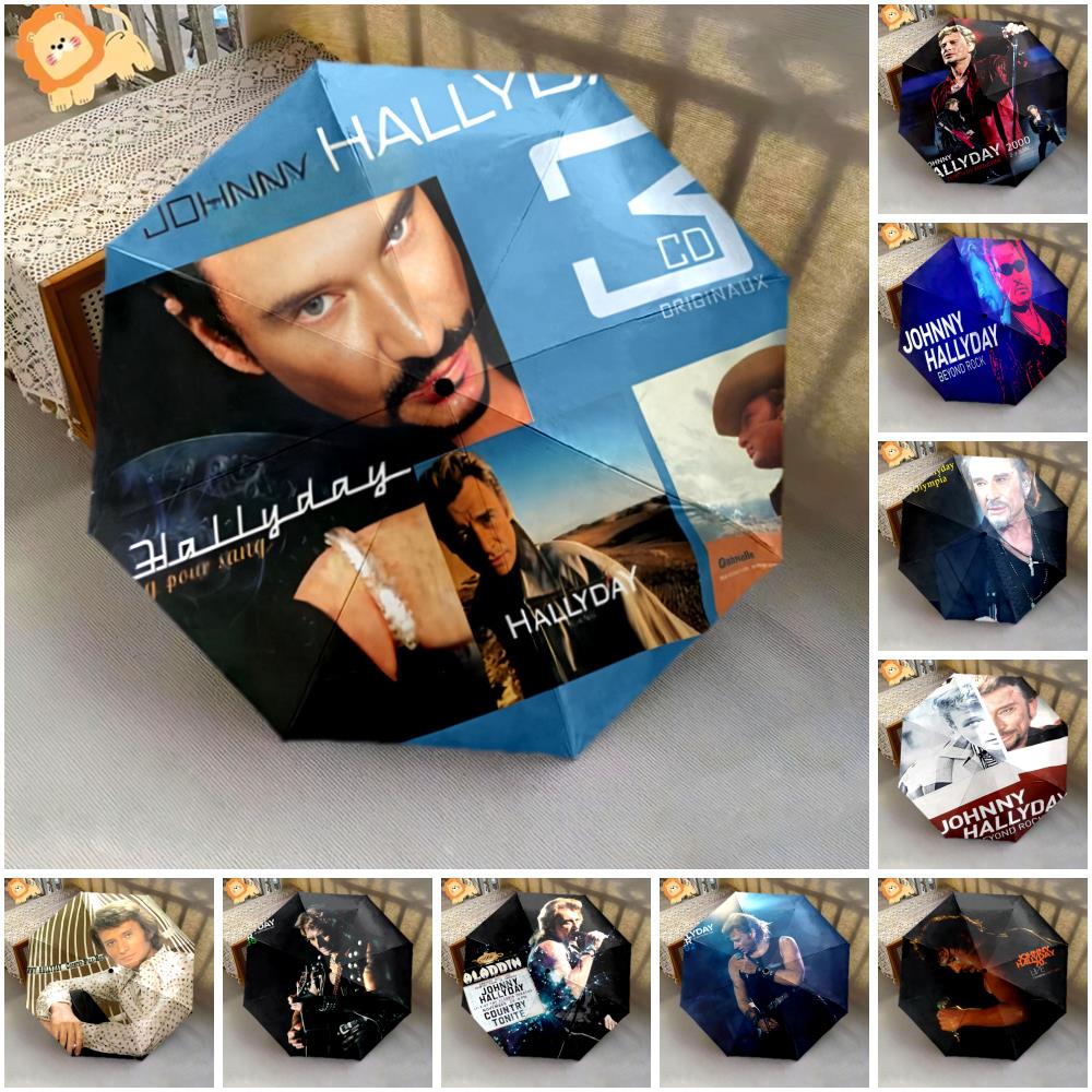 1pc Johnny Hallyday pattern Umbrella Portable Folding Umbrella Iron Frame Hole Bone Structure Outdoor Home Umbrella