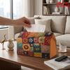 2D Flat 1pc, Patchwork Art Pattern Tissue Box, Reusable Daily Desktop Tissue Holder, Suitable for Kitchen, Living Room, Bedroom, Bathroom, Farmhouse, 