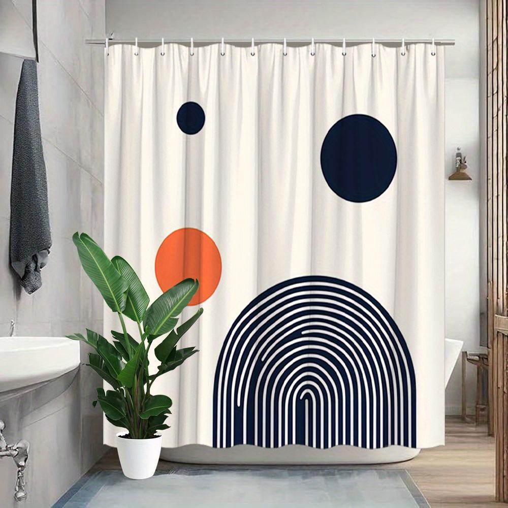 1Pc Geometric Circles Fingerprint Shower Curtain - Minimalist Black & Orange Abstract Design, Durable Polyester Fabric