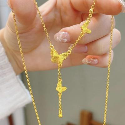 Gold Plated Butterfly Tassel Necklace - Women's Choker Birthday Gift for Girlfriend or Best Friend