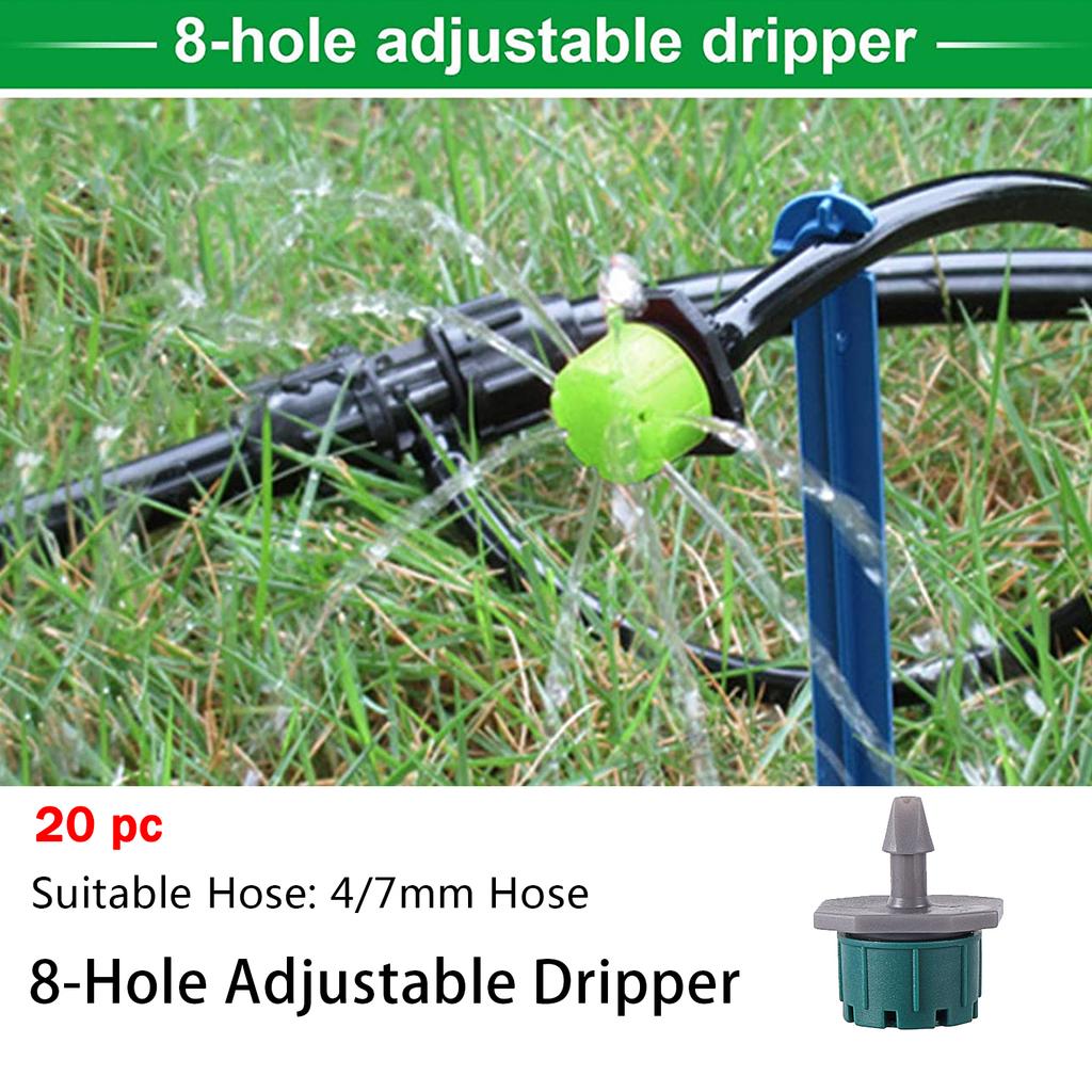 4/7mm Adjustable Dripper Drip Irrigation System Kit 360° Sprinkler Water Flow Transmitter For Garden Courtyard Lawn Flower Bed