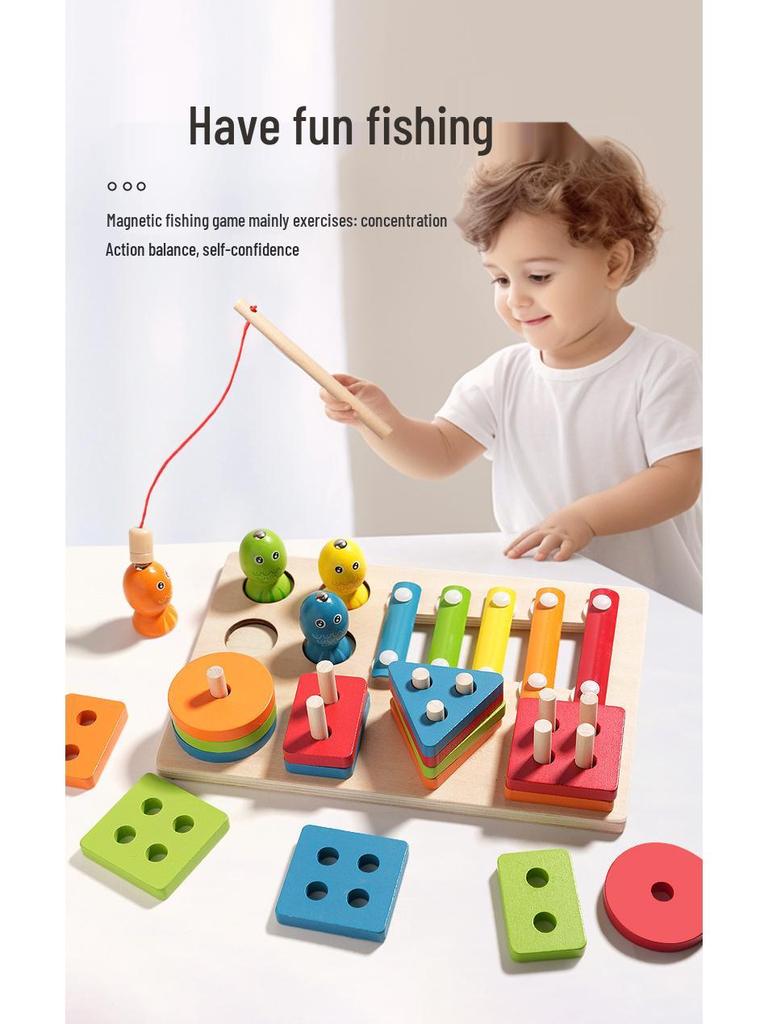 3-in-1 Angel- & Xylophon-Kognitives Spielzeug zur Form- & Farberkennung, Musikalische Erleuchtung