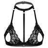 Dámská bezdrátová podprsenka bez podšívky z průhledné krajky Halter Neck Strappy Hollow Out Bra