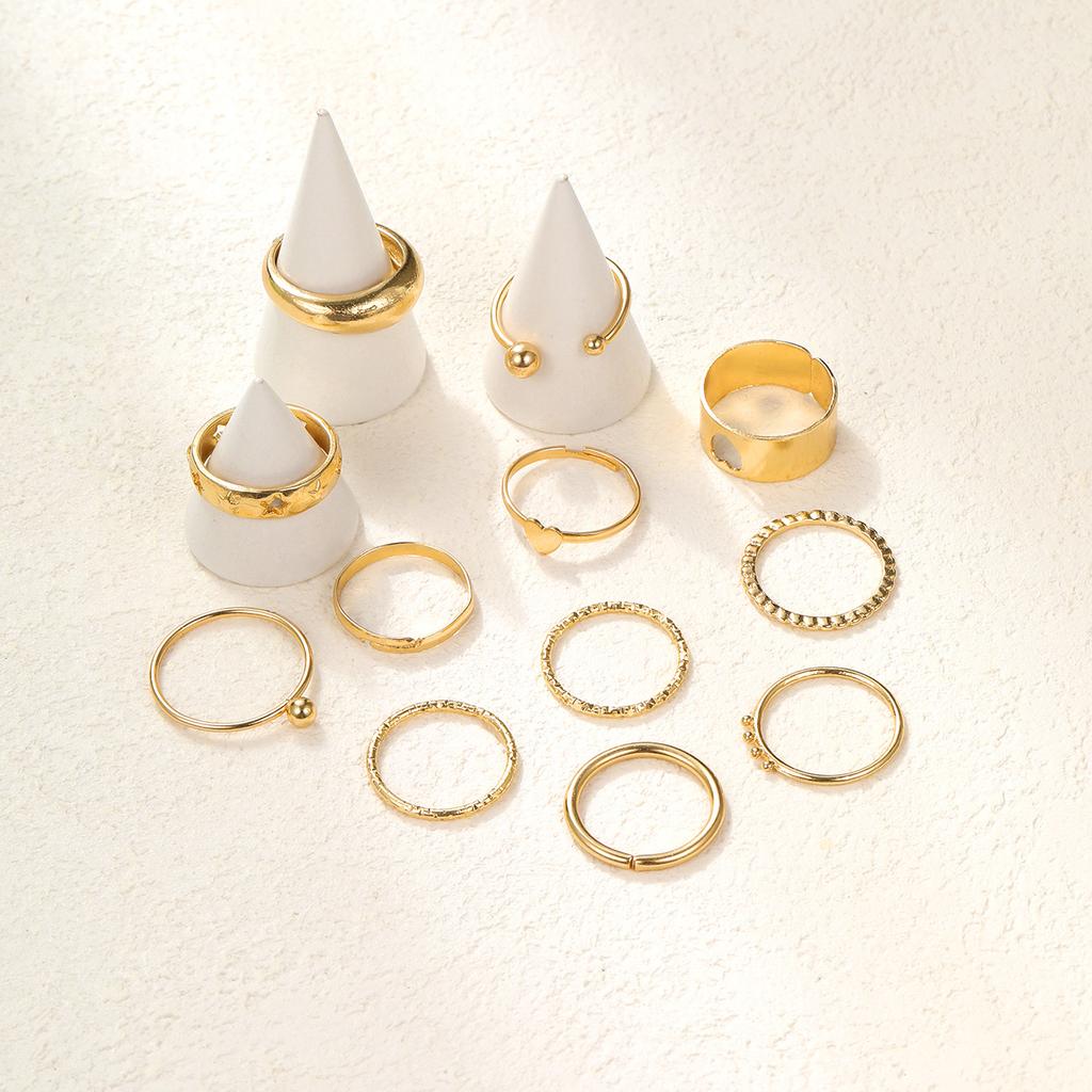 Set di 12 Anelli a Forma di Cuore Colore Oro per Donna Moda Zirconia Cubica Stella Geometrici Anelli da Dito Femminili Semplici alla Moda Gioielli Regali