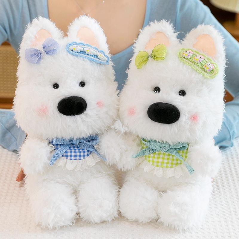 30cm Super Cute Lace West Highland Terrier Plush Toys Soft Fluffy Cartoon Puppy Wearing Bibs Bow Pretty Decor Sweet Gift To Girl