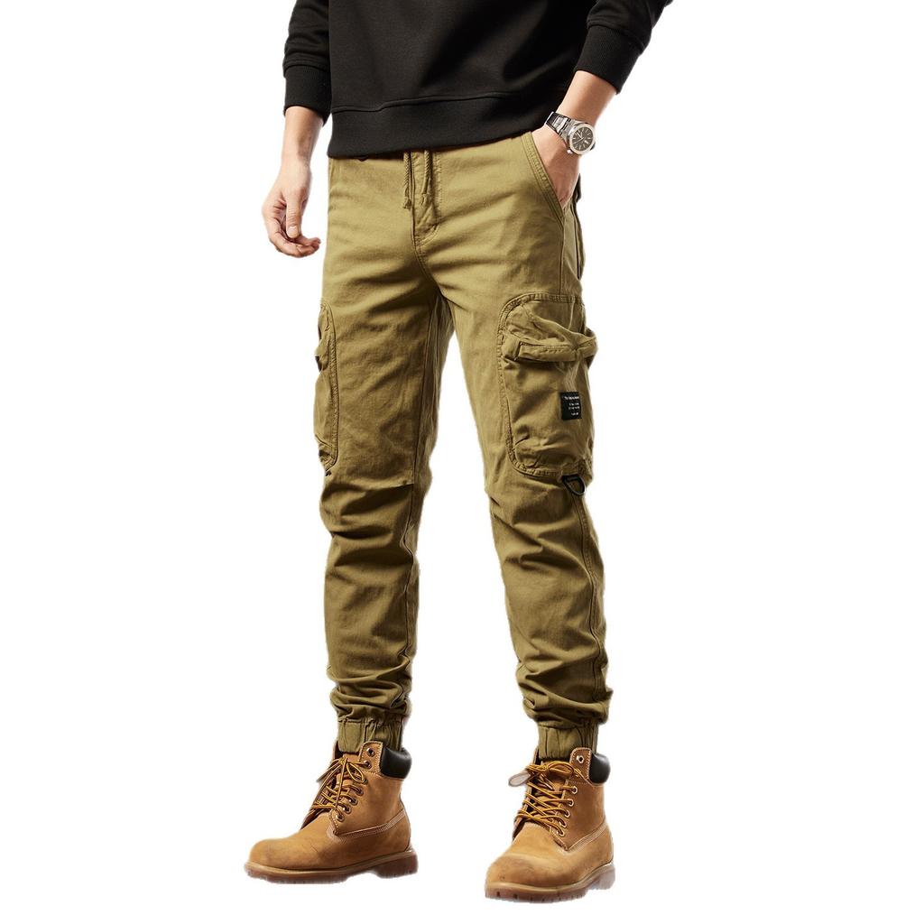 New men's American retro trend casual pants outdoor mountain multi-pocket tied feet trendy overalls men's