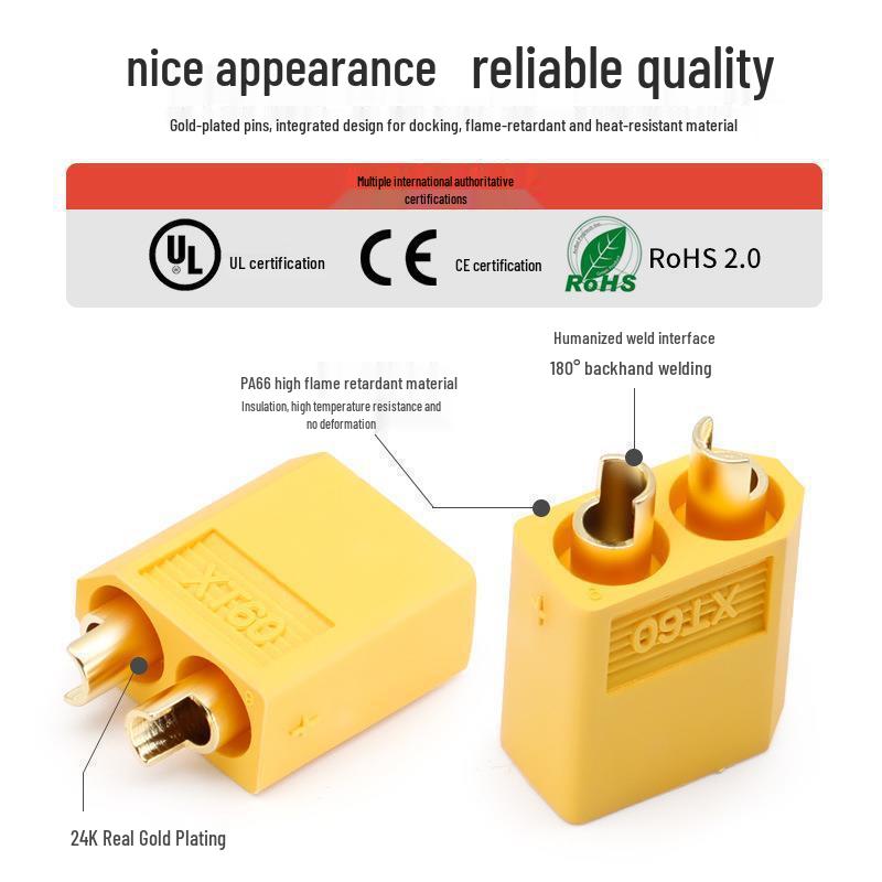 Aims XT60 Gold-Plated Banana Connector for Aircraft Lithium Batteries (Male & Female, Yellow, Blue, Black)