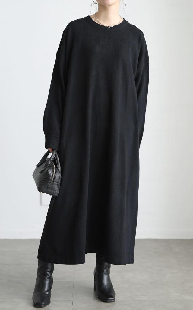 Gold Japan Plus Size Long Sleeve Knit Dress with Pockets and Perfect for and Sizes Black Women's Dress, Flare, Fall, Winter, Spring, LL-3L,