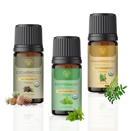 Carno Calm Exotic Essential Oil Combo | Pack of 3 | 100% Pure Cedarwood Oil, Peppermint Oil, Frankincense Oil | USDA-Approved for Aromatherapy
