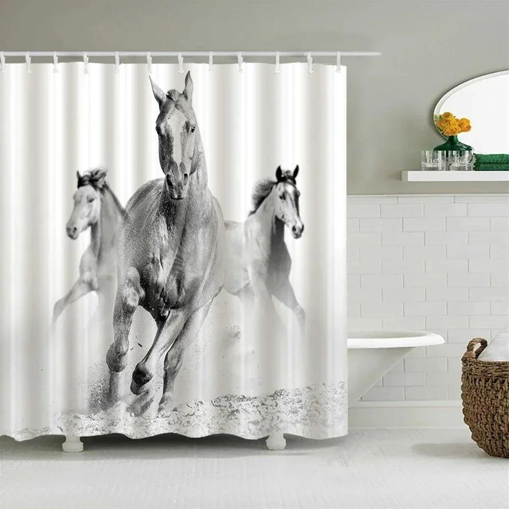 Horse Elephant Shower Curtain 3d Printing Waterproof Polyester Animals Bathroom Curtains Decoration with Hook Curtain