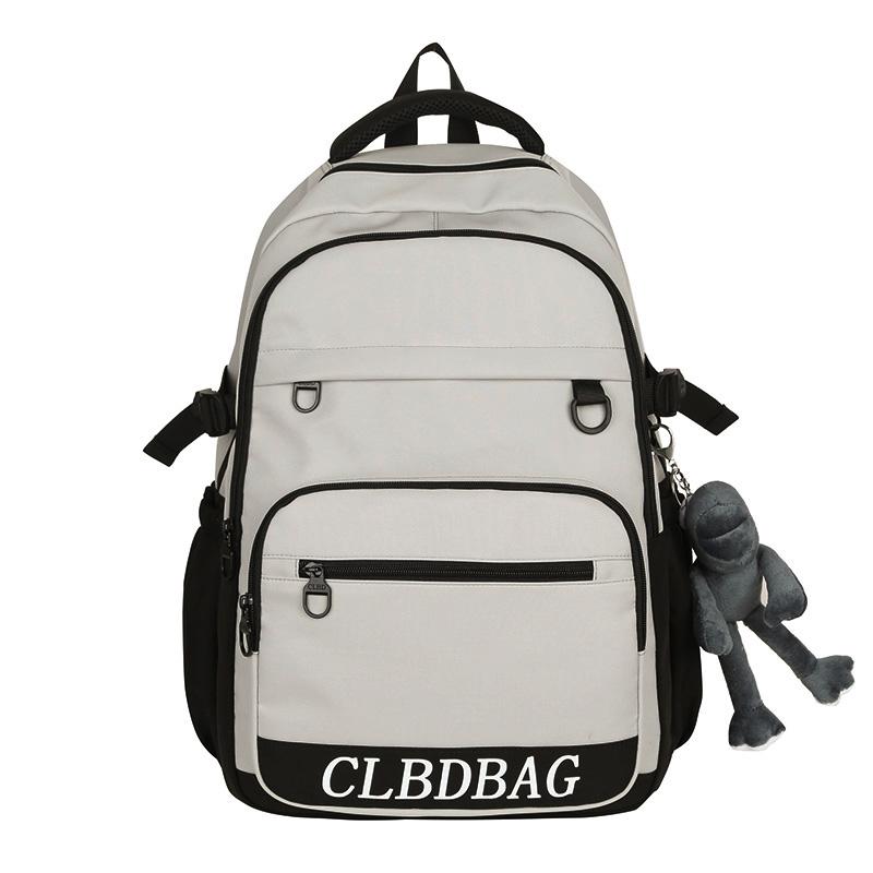 

Women Solid Color Backpack Junior Senior High School Student School Bag Letter Large Capacity Backpack for Men сірий