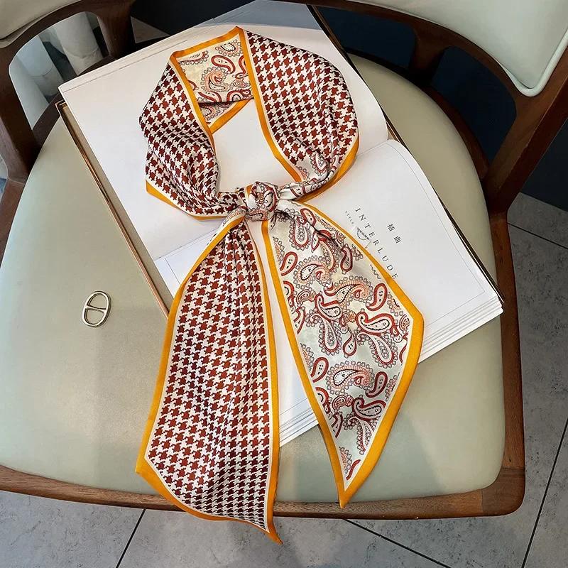 Vintage Horse Print Long Hair Band Ribbon For Women Silk Hair Accessories Trend Girl Bow Scarf Headband Hair Tie