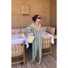 Crochet Colorful Stripe Maxi Dress Women Flare Sleeve V-neck High Split Sexy Long Dresses Beach Banquet Vestidos