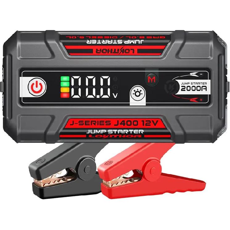 Portable 12V 2000A Jump Starter for Cars, Smart Display & USB Charging, Supports Up to 8L Gas Engines