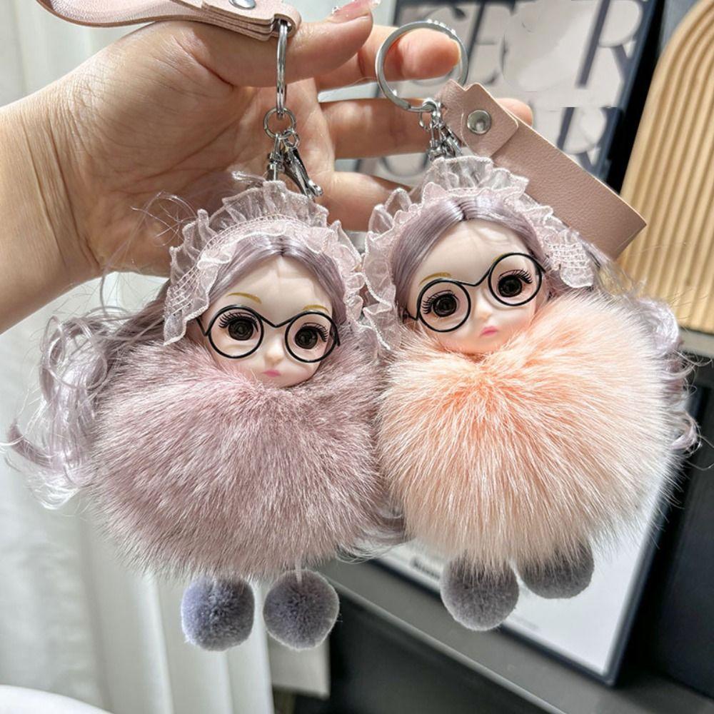 Hairball Pompom Sleeping Baby Keychain Kawaii Fluffy Toys INS Plush Dolls Pendant Children
