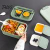 Scatola Multiuso per Conservazione in Cucina a Doppio Strato per Pranzo con Contenitore per Salsa e Stoviglie, Ermetica Impilabile per Alimenti Grande Capacità Bento per il Lavoro
