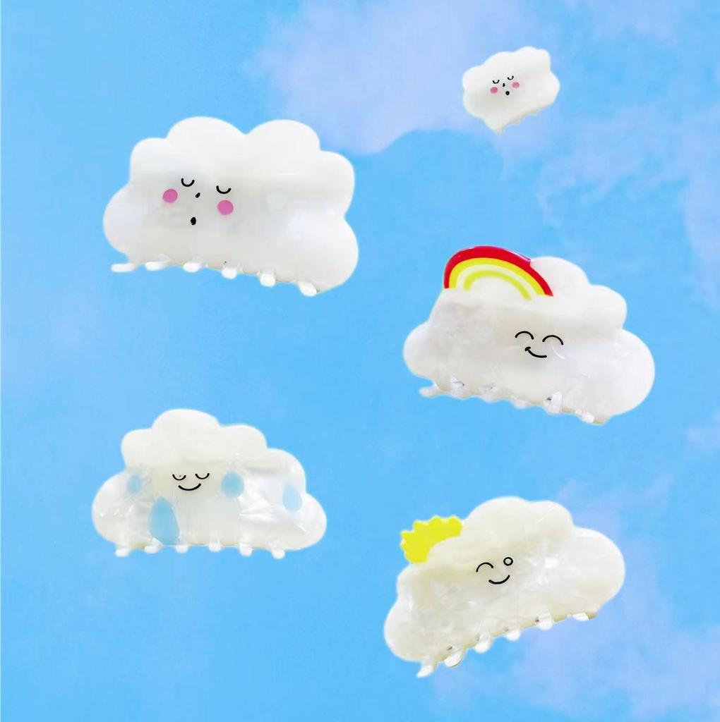 New Milk-tea Cloud & Raindrop Hair Clip: Cute Cartoon White Claw, Acetate Shark Hair Accessory